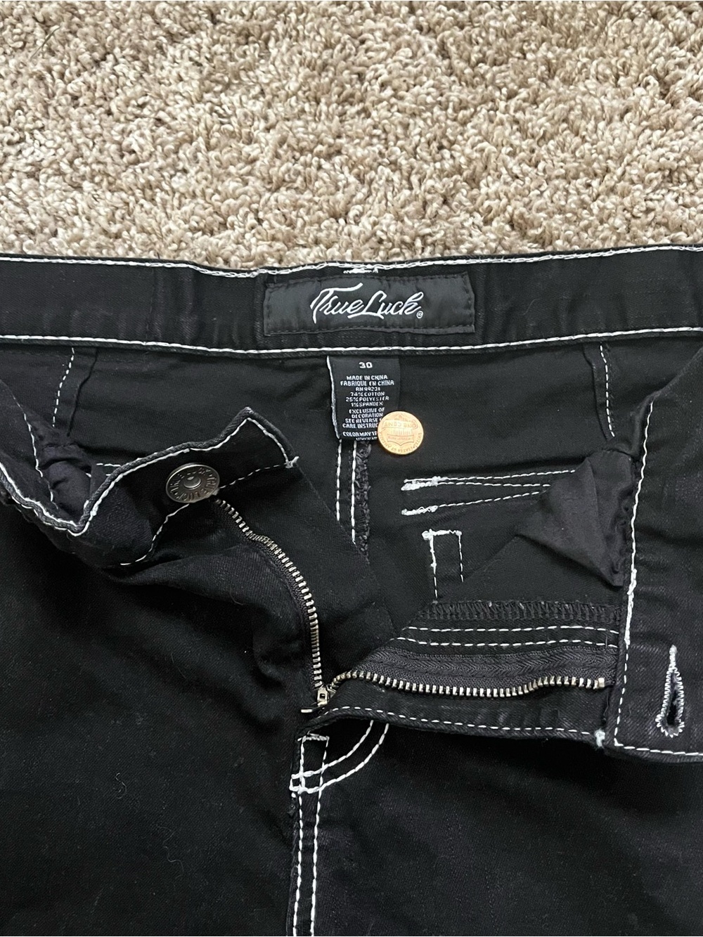 True Luck Men's Black Cargo Shorts with White Contrast Stitching - Picture 2 of 8